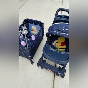Vtg 90s Hauck Winnie the Pooh Doll Stroller & Playpen Set - Rare Disney Nursery